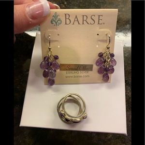 Barse silver purple earrings and ring